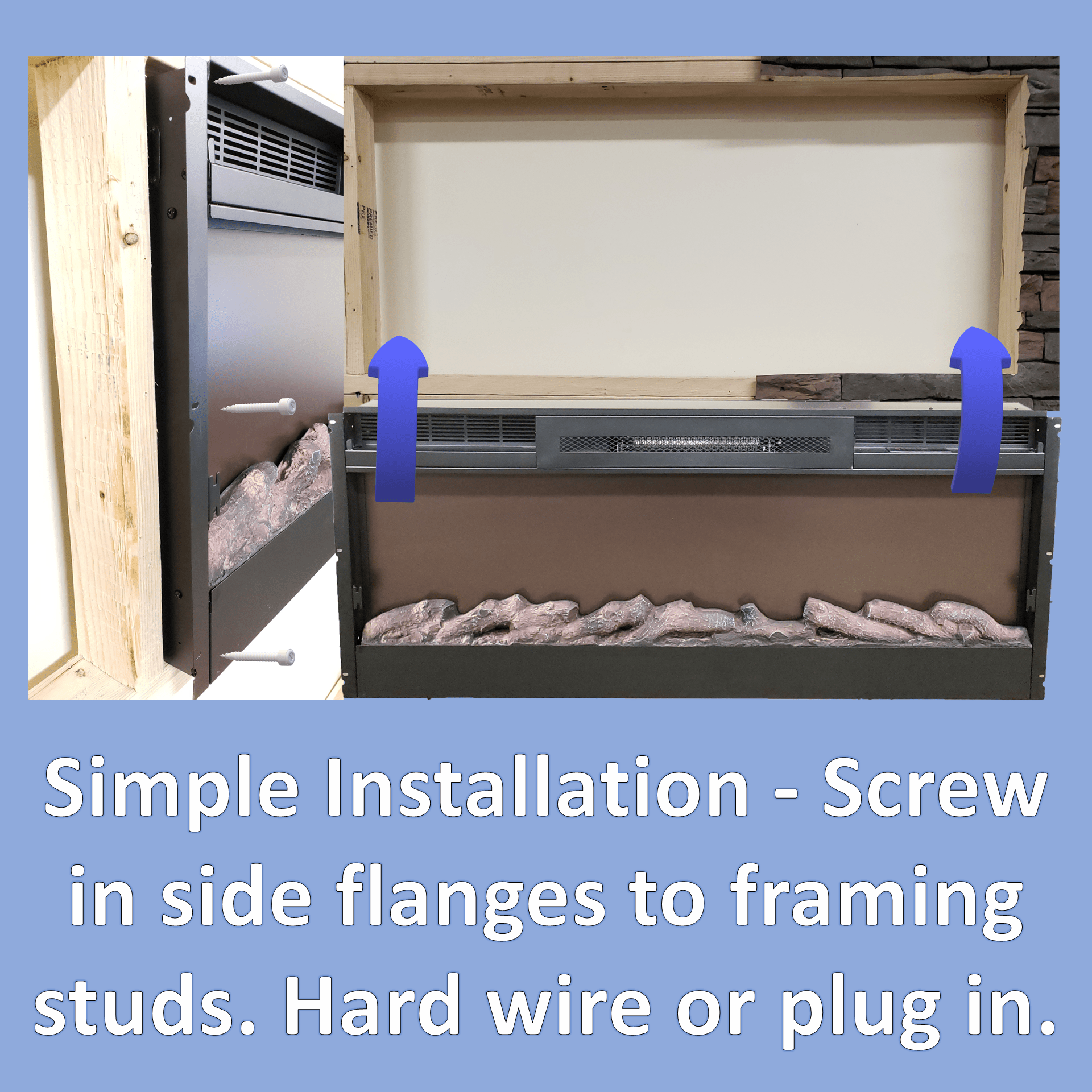 Sideline 100 80032 Refurbished Recessed Electric Fireplace simple installation.