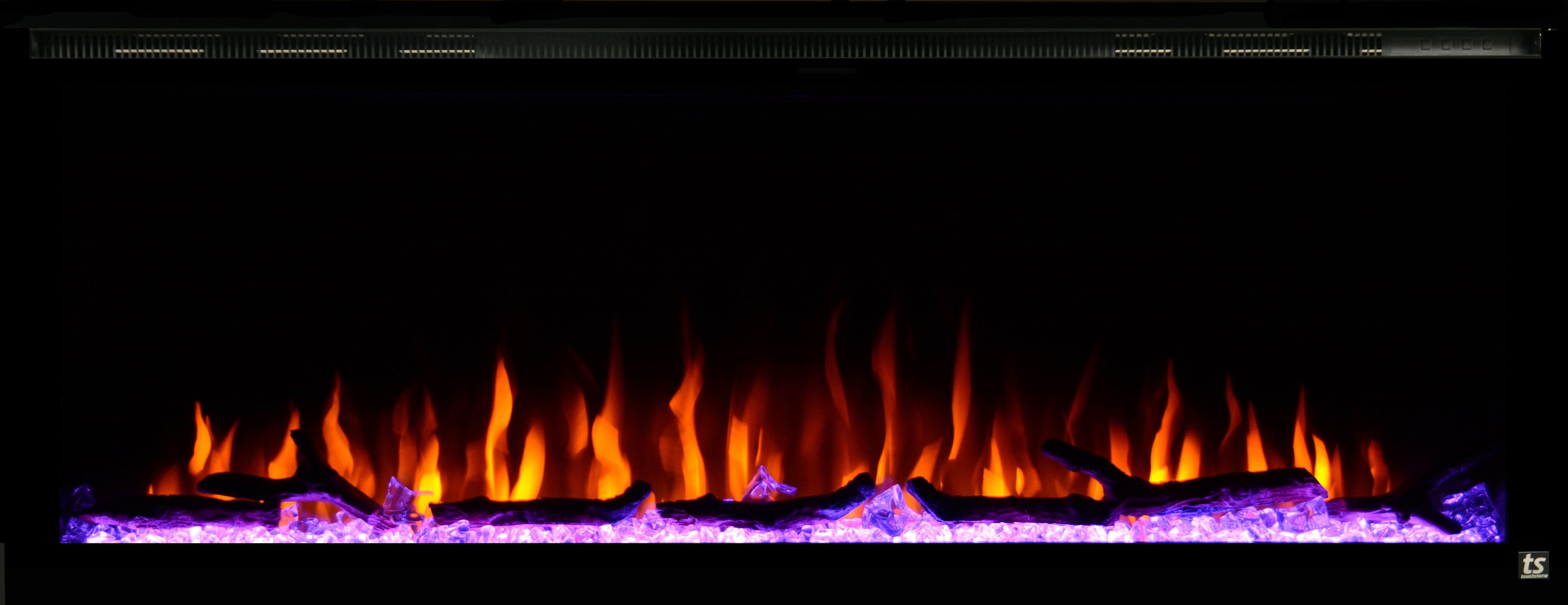 Sideline Elite 72 Refurbished Recessed Electric Fireplace orange and purple combo.