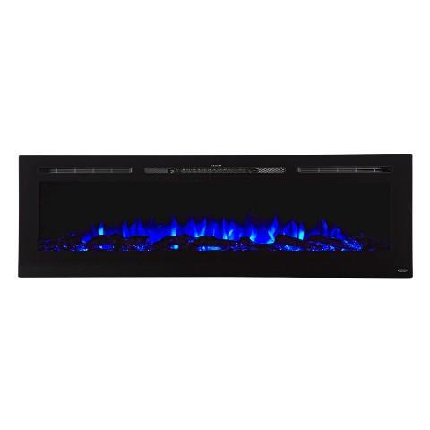 	Sideline 72 80015 72 inch Recessed Electric Fireplace blue flames with log set.