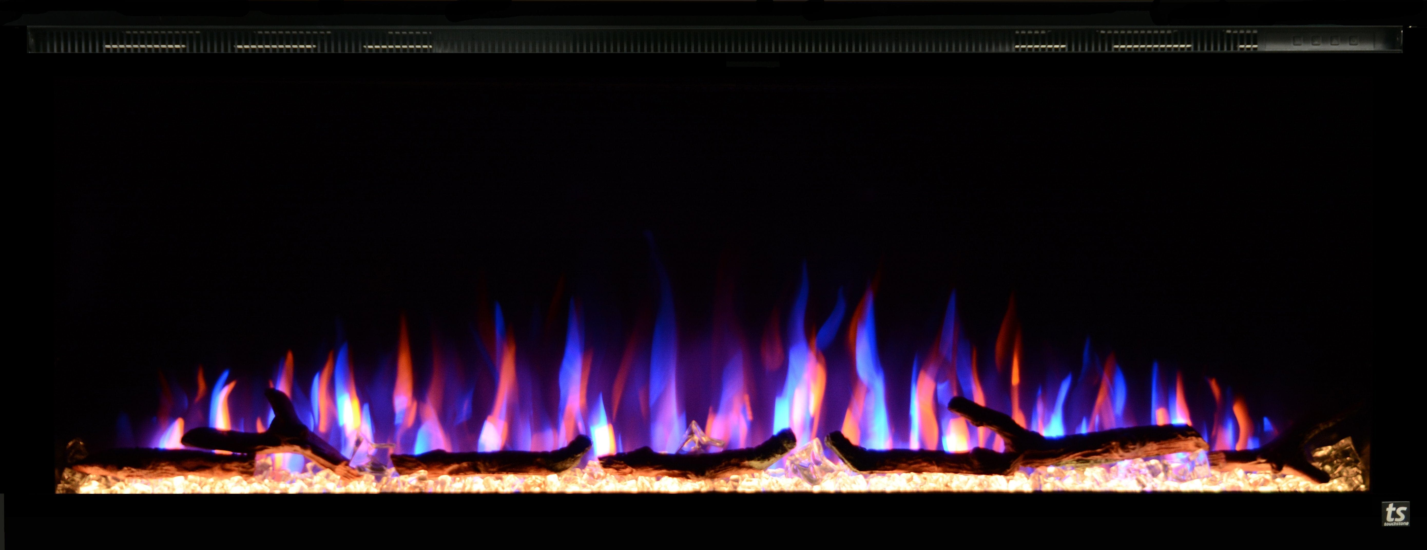 Sideline Elite 72 Refurbished Recessed Electric Fireplace multicolor and yellow.
