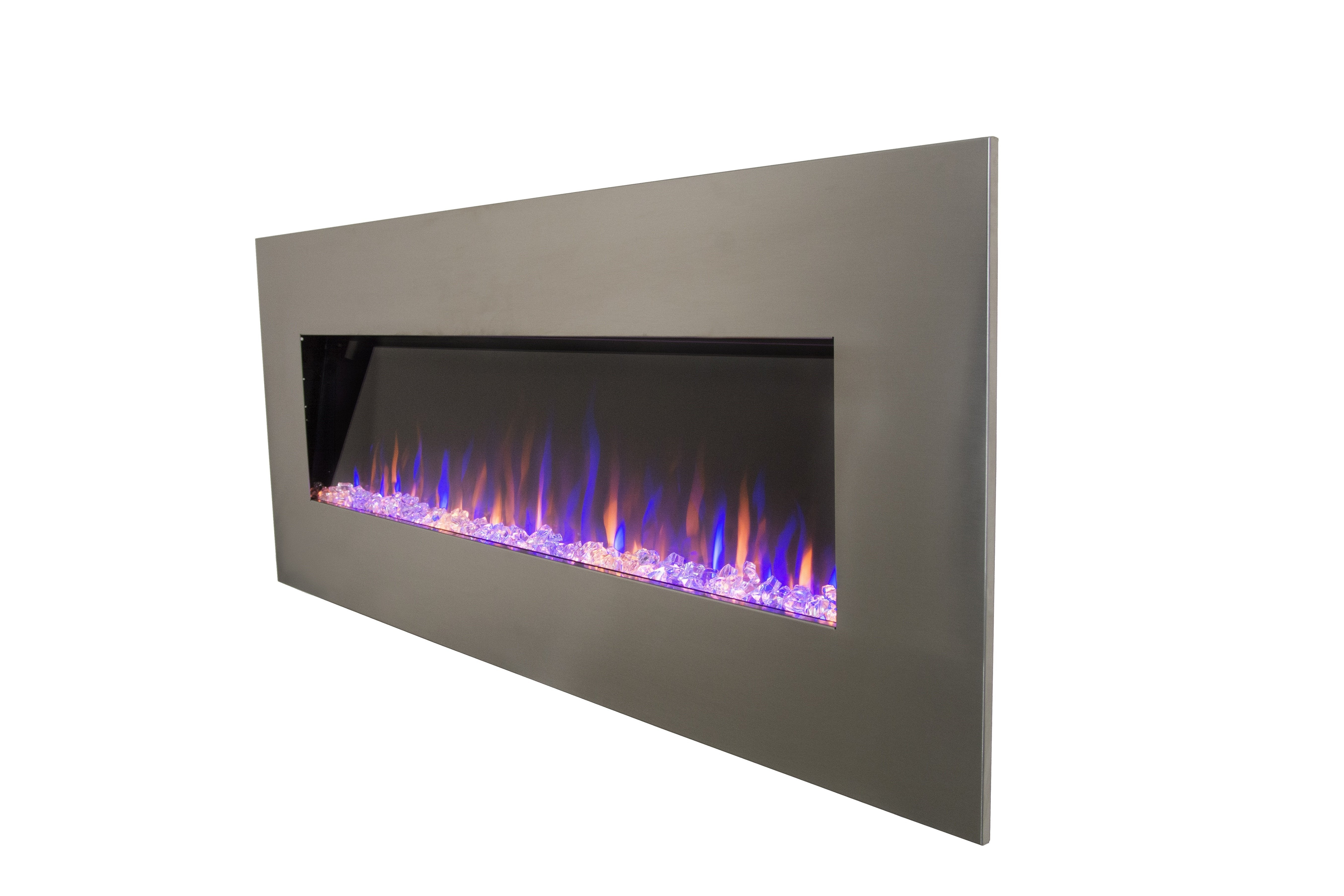 AudioFlare 80024 Stainless 50 Inch Recessed Electric Fireplace from a angle.