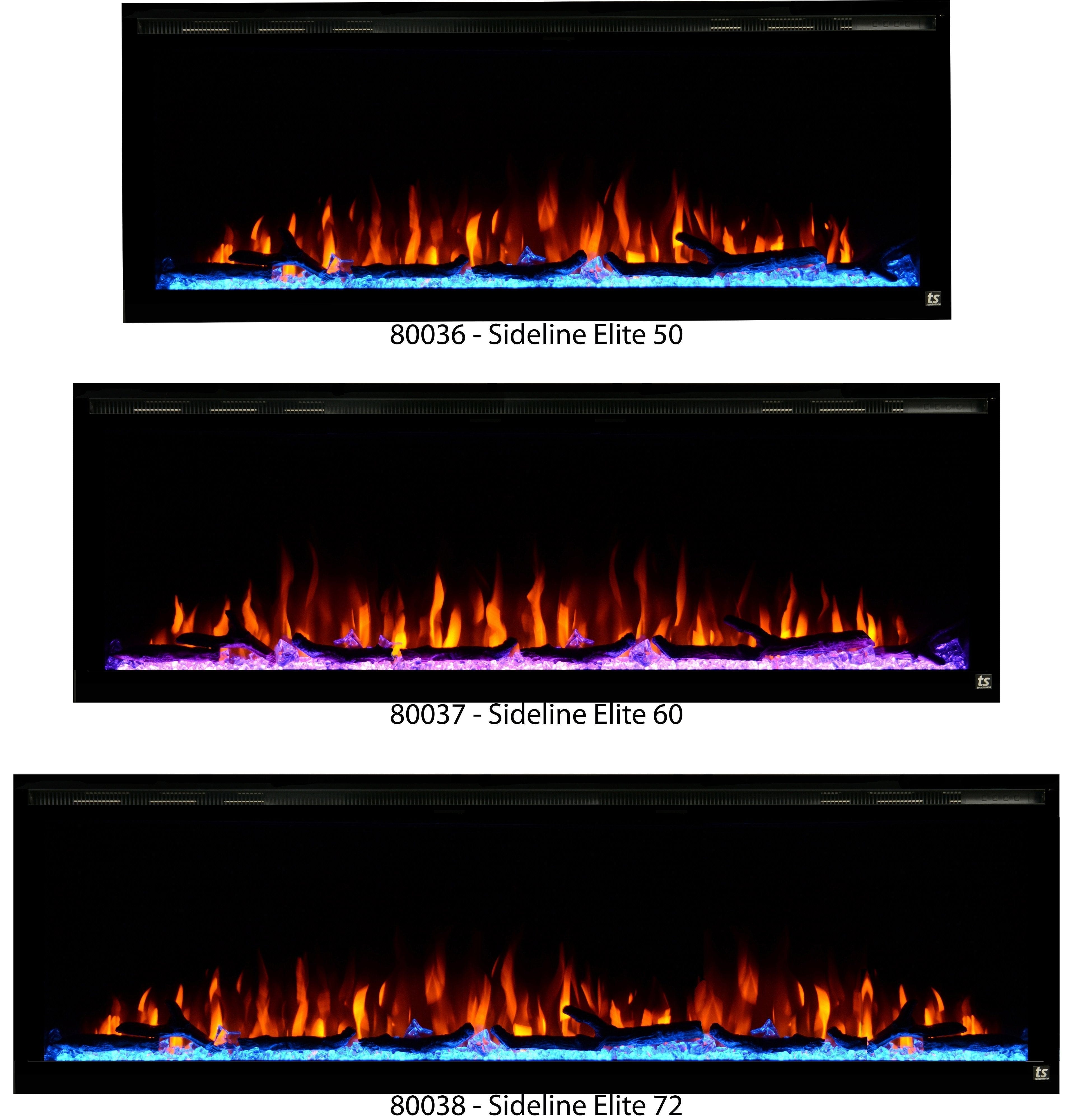 Sideline Elite 72 Refurbished Recessed Electric Fireplace size comparison.