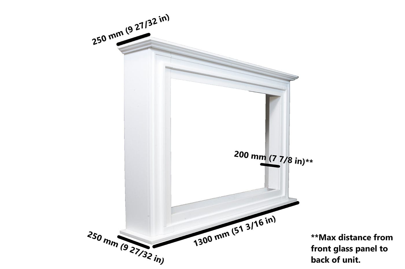 Side Dimensions of the Touchstone Encase Surround Mantel for the Sideline Elite Forte Smart Electric Fireplace