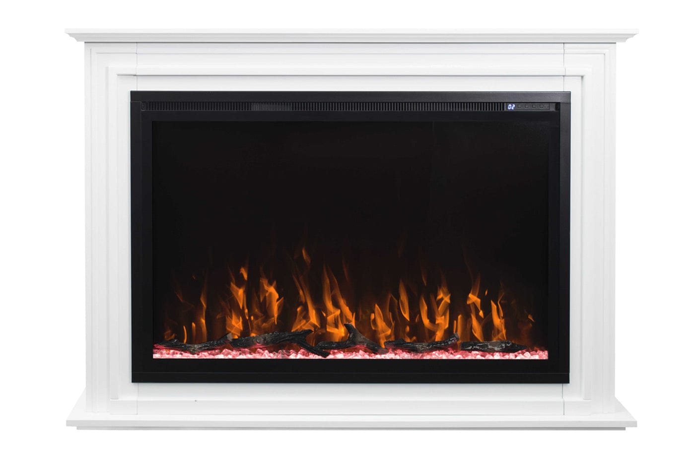Encase surround mantel with Touchstone Sideline Elite 40-inch smart electric fireplace front view