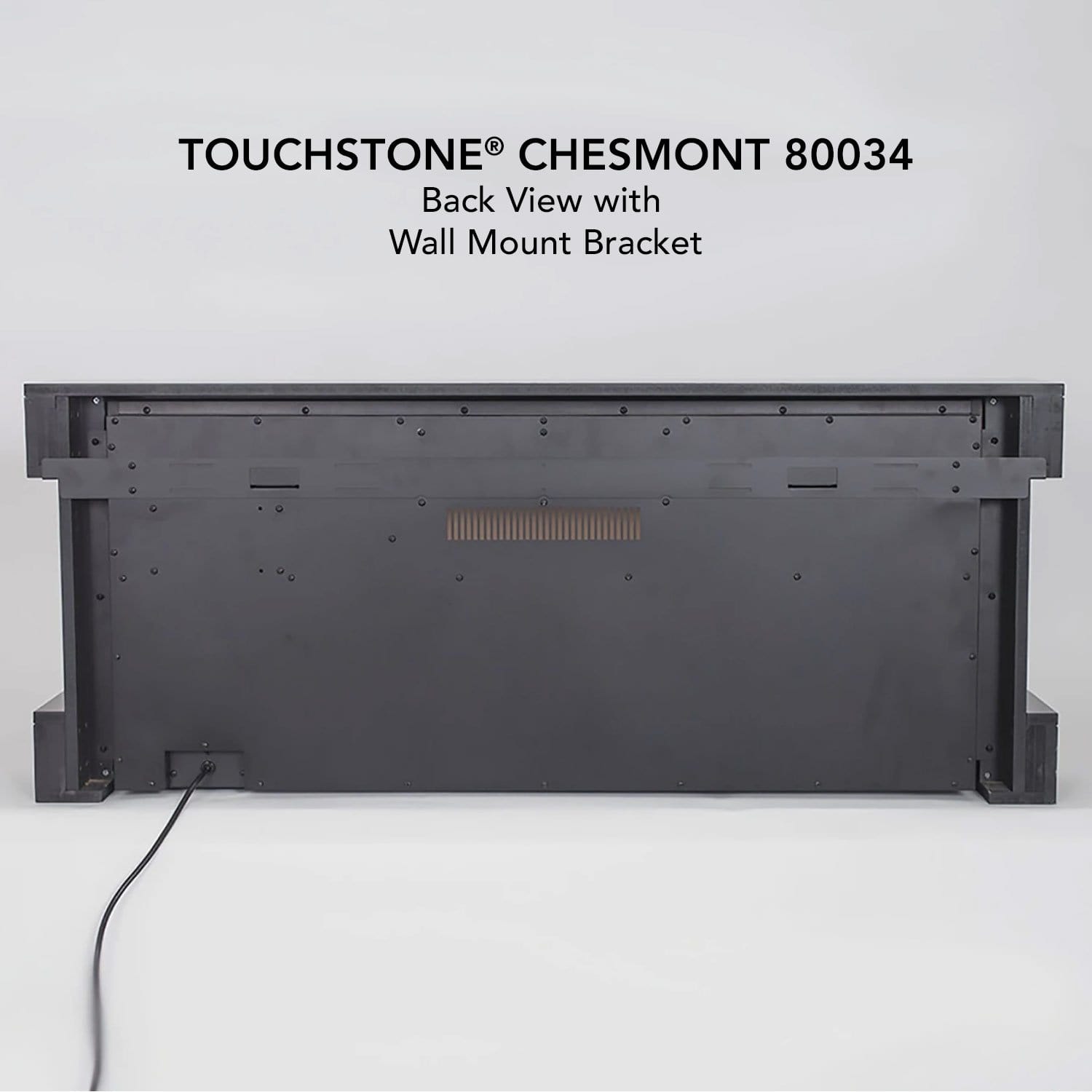 The back view of the Touchstone Chesmont Electric Fireplace showing the wall mounting bracket