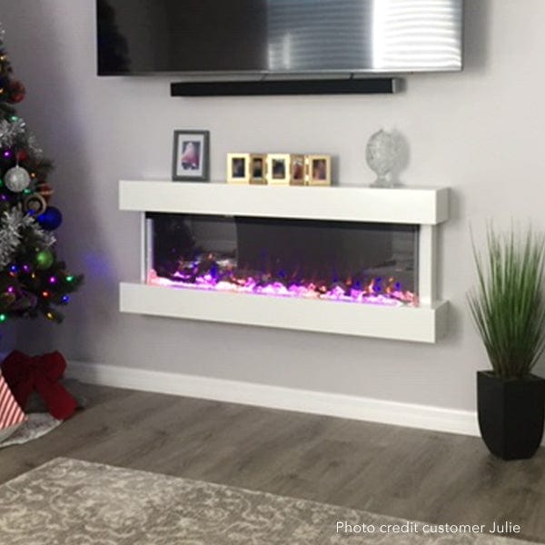 Touchstone Chesmont Electric Fireplace with gray wall by customer Julie