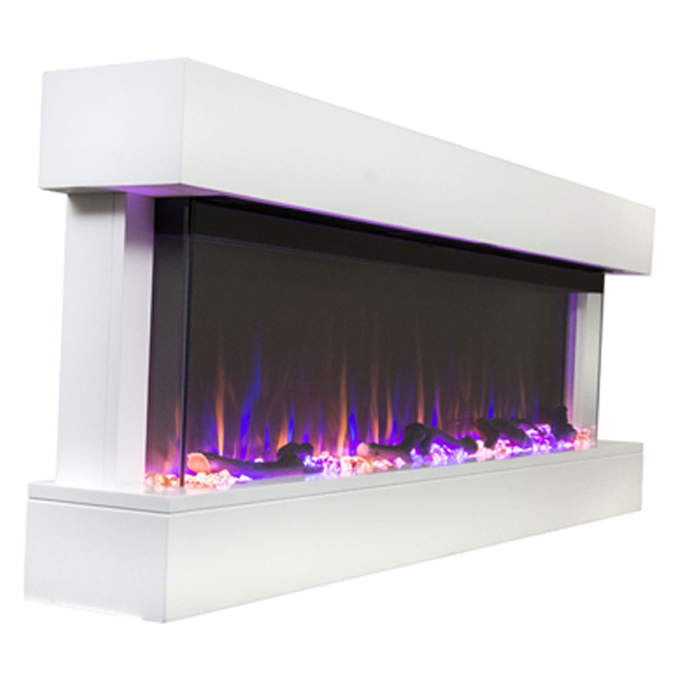 Chesmont White 50 inch 80033 Wall Mount 3-Sided Smart Electric Fireplace shown up close at an angle.