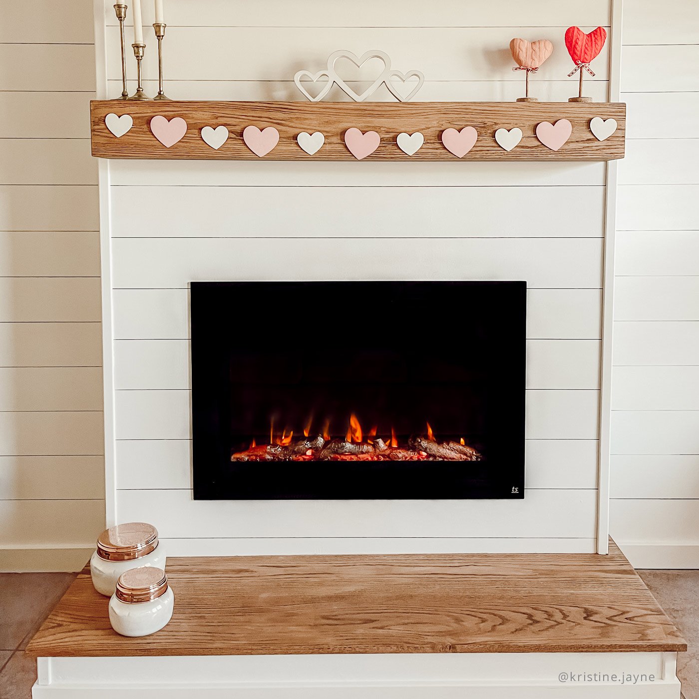 Touchstone Forte 80006 Electric Fireplace recessed in shiplap wall by @kristine.jayne