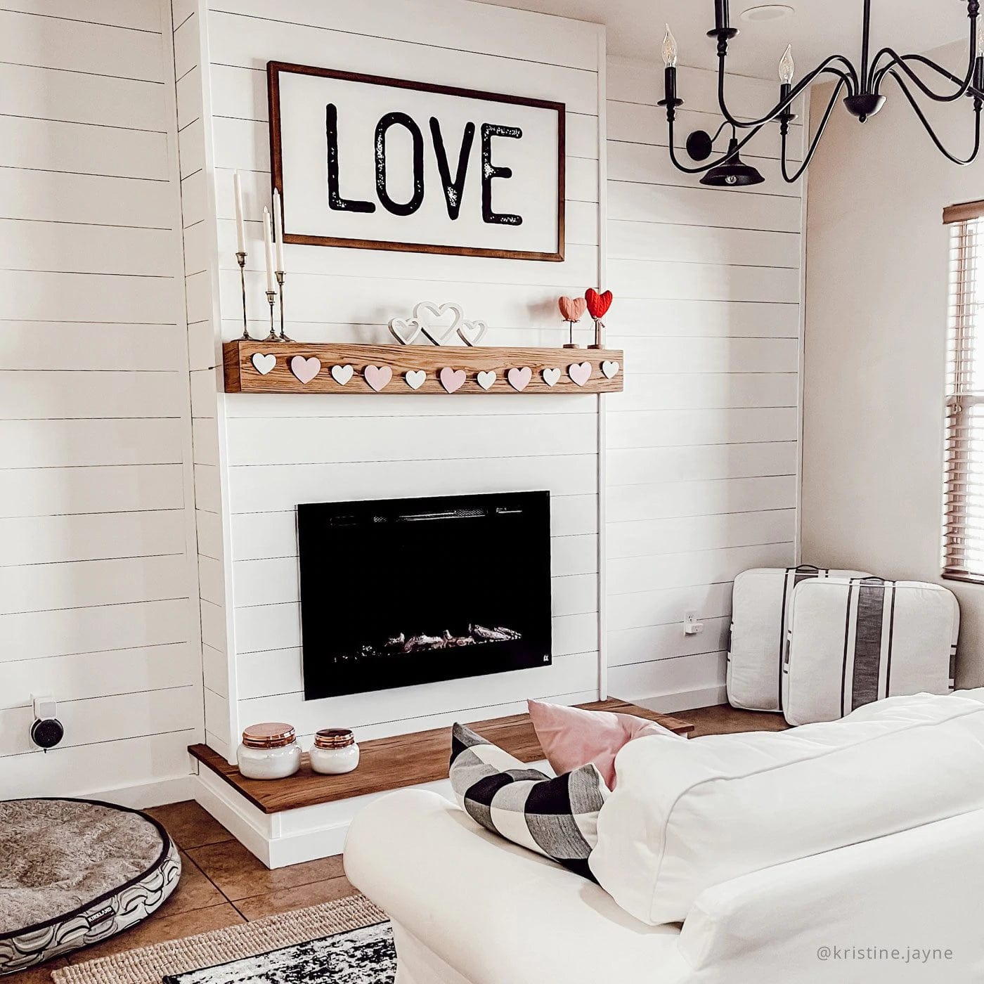 Forte Electric Fireplace in a white shiplap wall by @kristine.jayne