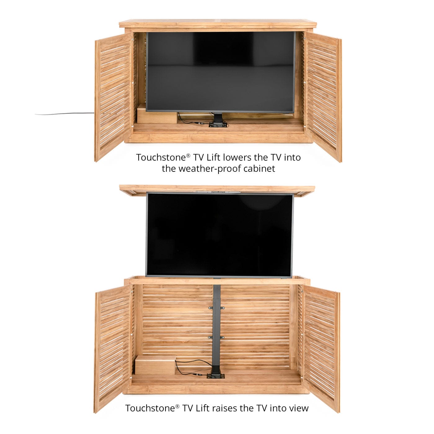 TechTeak 70066 Outdoor Swivel TV Lift Cabinet  from the inside.