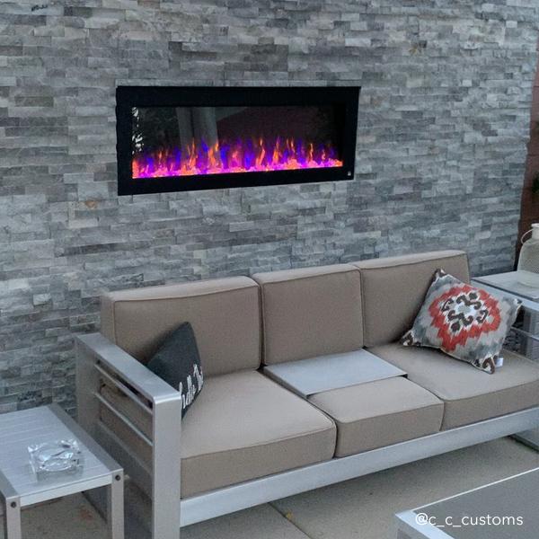 Sideline Outdoor Electric Fireplace in a patio wall