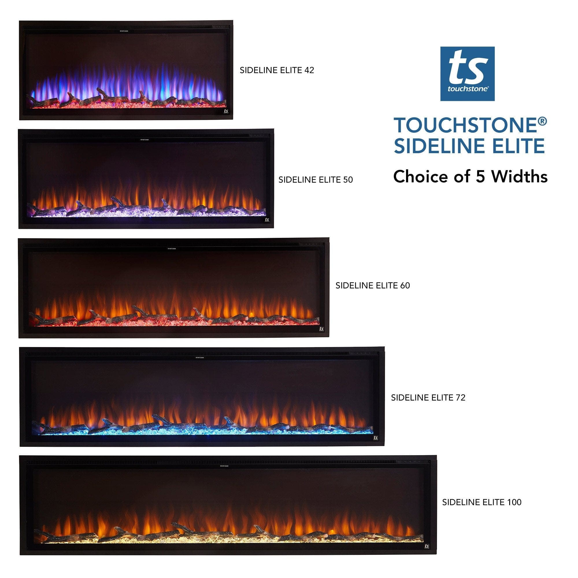 lengths of the Sideline Elite Electric Fireplacees