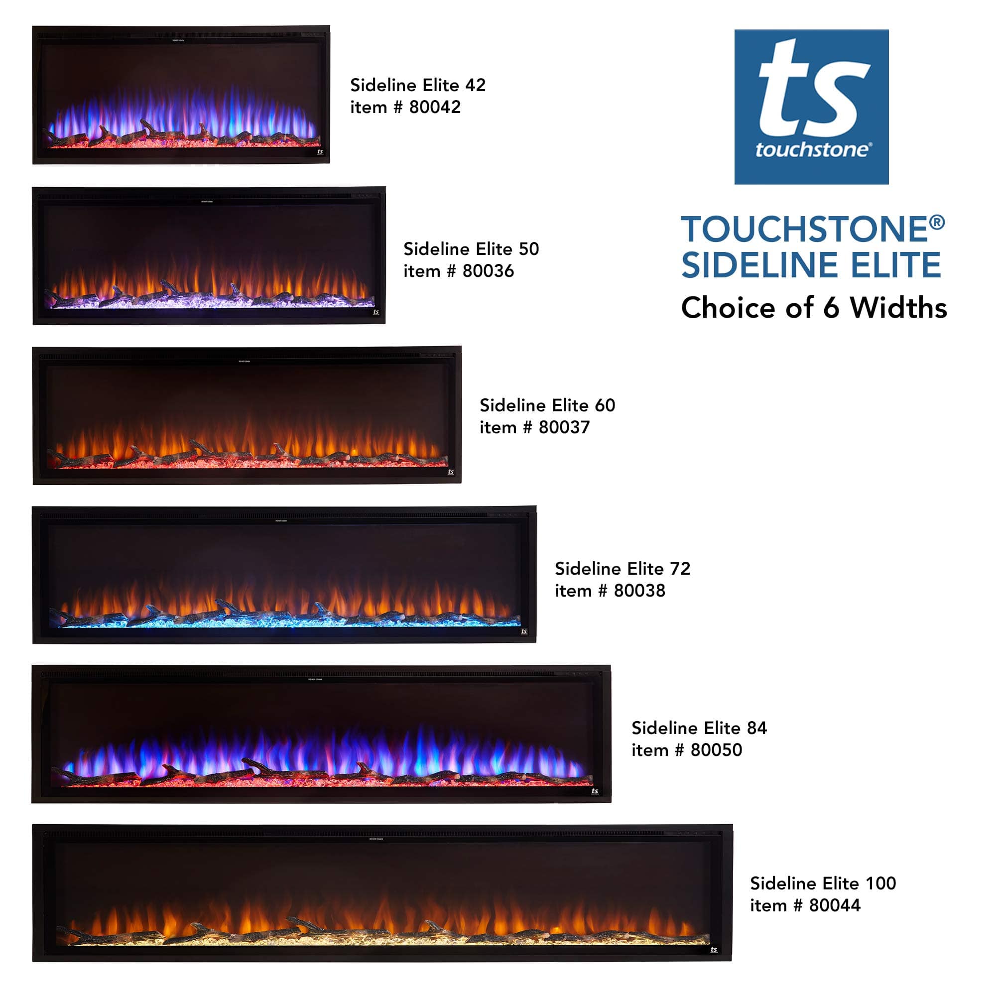 Touchstone Sideline Elite Smart Electric Fireplace optional widths
