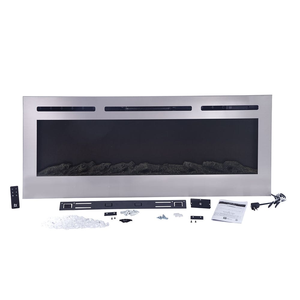 Touchstone Sideline Deluxe Electric Fireplace Stainless 50 inch shown with included items. 