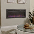 Touchstone Sideline Steel non reflective electric fireplace in living room