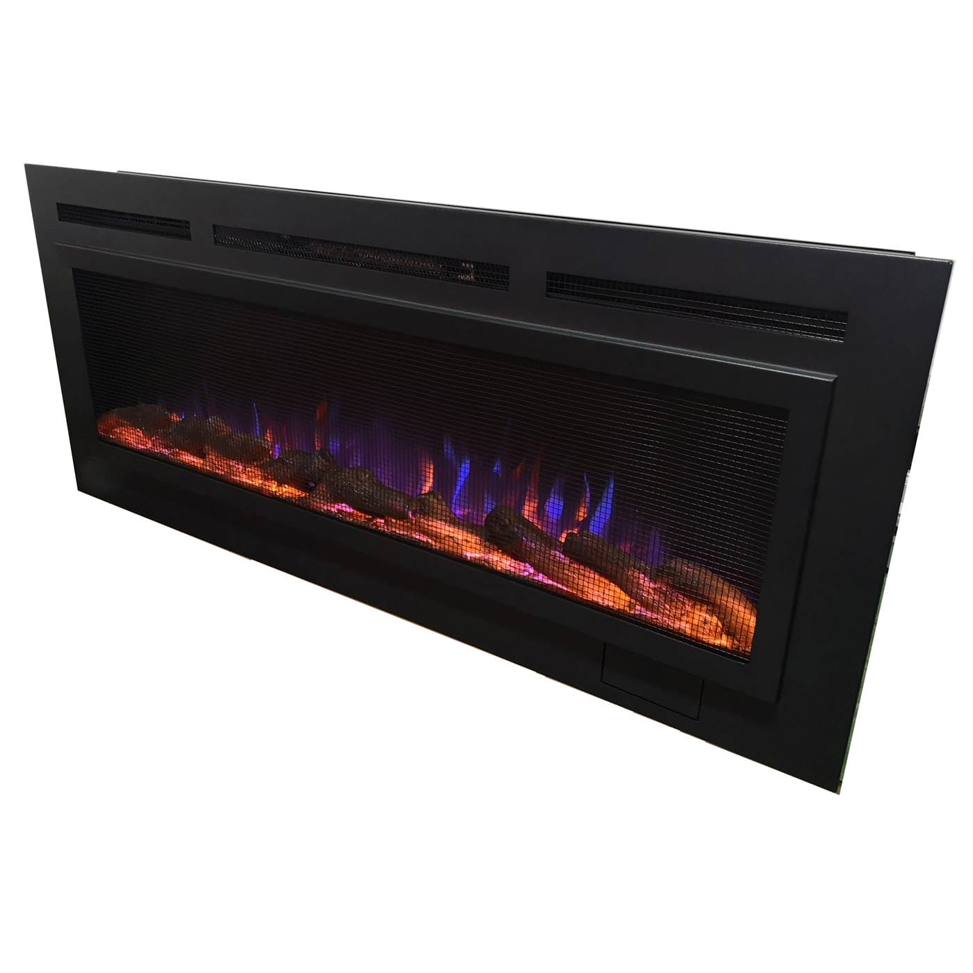 Black mesh, non reflective front of the Touchstone Sideline Steel Mesh Electric Fireplace
