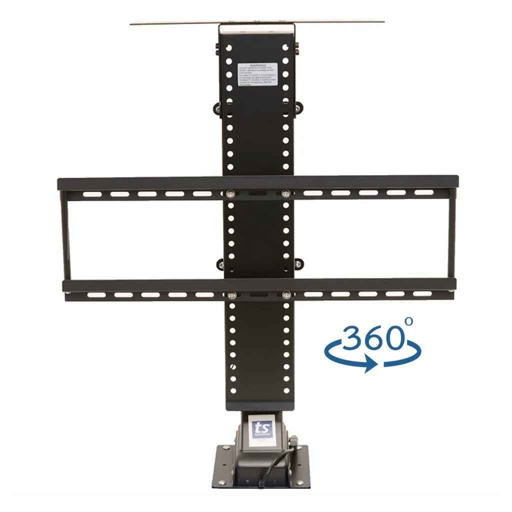 The SRV Pro TV lift has a manual 360 degree full swivel to expand your TV viewing area. 